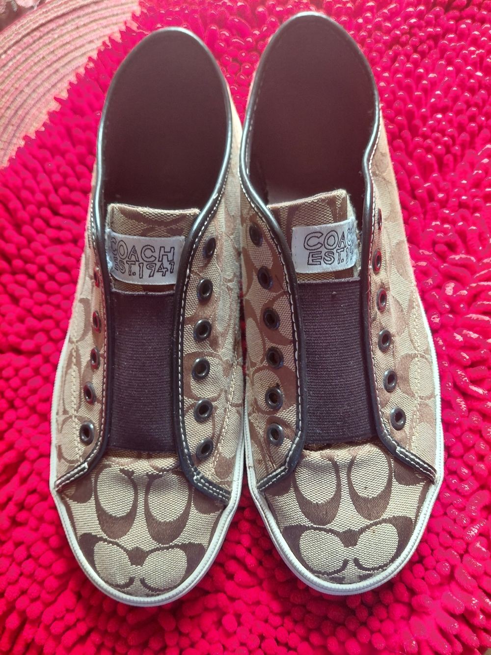Coach Women's Slip-On Signature Canvas Sneakers in Tan - Picture 6 of 7